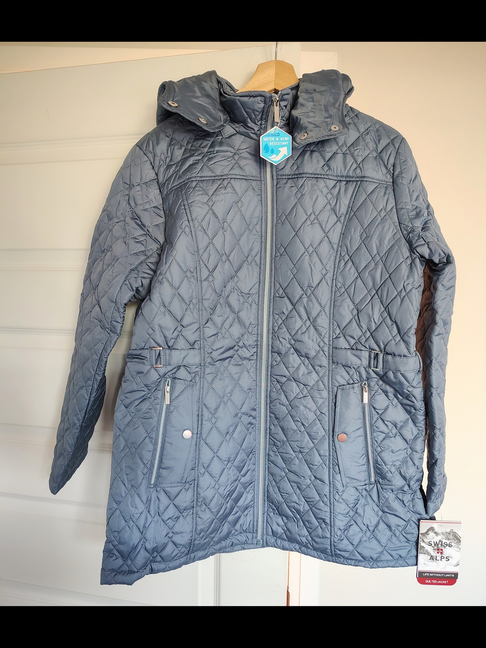 Quilted Hooded Puffer Jacket in Steel Blue